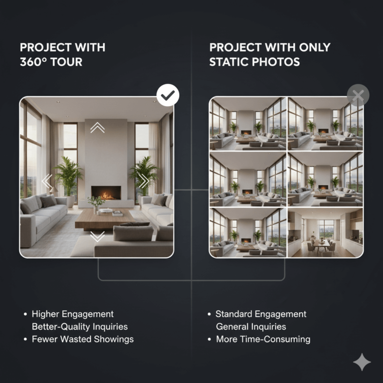 Project with 360° tour vs. project with only static photos